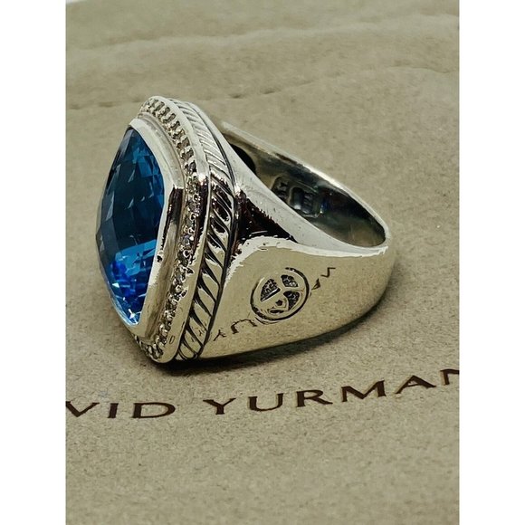 David Yurman Albion Diamond Blue Topaz Ring 14MM Topaz 100% Authentic Pouch 6.5 - Picture 4 of 12